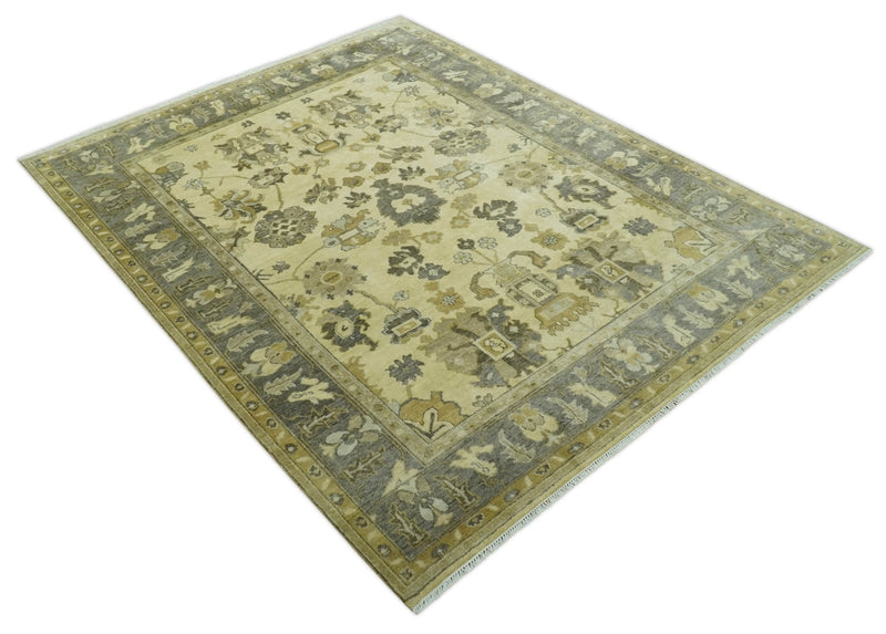 Beige and Gray 8x10 Hand Knotted Traditional Oriental Oushak Wool area rug - The Rug Decor