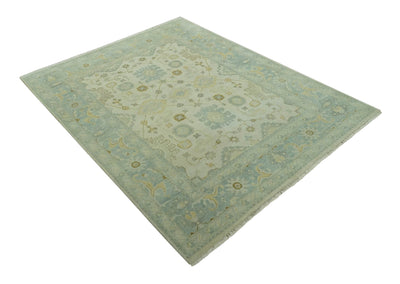 Beige and Gray 8x10 Hand Knotted Traditional Oriental Oushak wool area rug - The Rug Decor