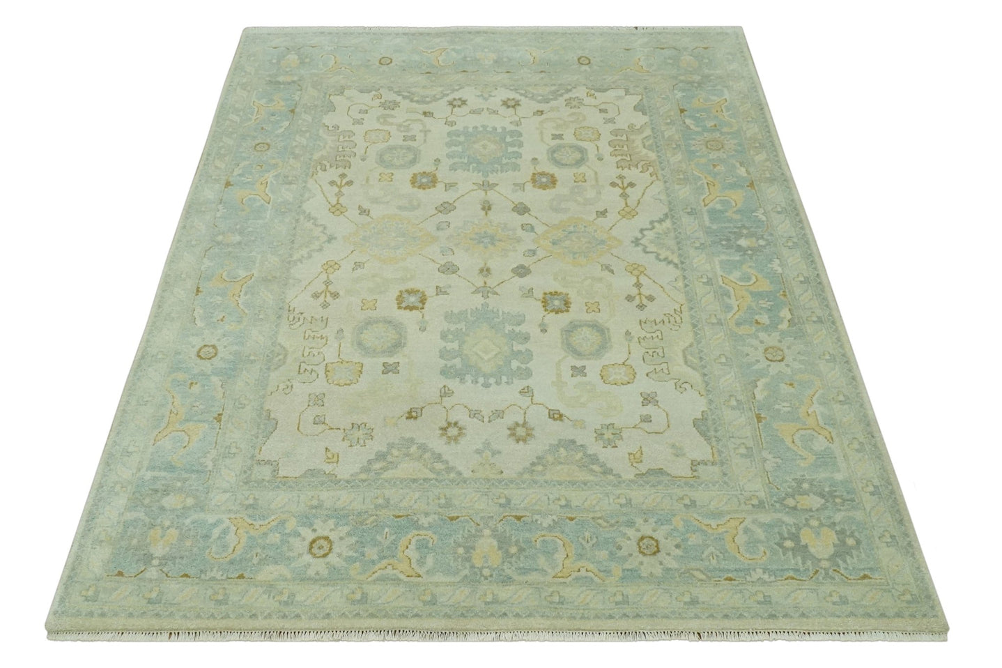 Beige and Gray 8x10 Hand Knotted Traditional Oriental Oushak wool area rug - The Rug Decor