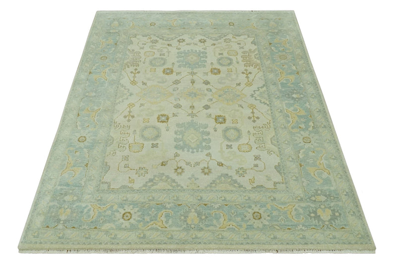 Beige and Gray 8x10 Hand Knotted Traditional Oriental Oushak wool area rug - The Rug Decor