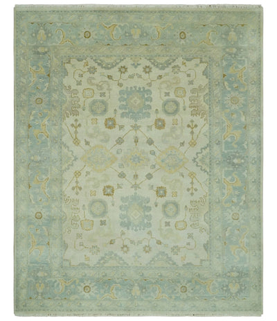 Beige and Gray 8x10 Hand Knotted Traditional Oriental Oushak wool area rug - The Rug Decor