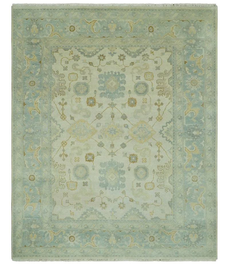 Beige and Gray 8x10 Hand Knotted Traditional Oriental Oushak wool area rug - The Rug Decor