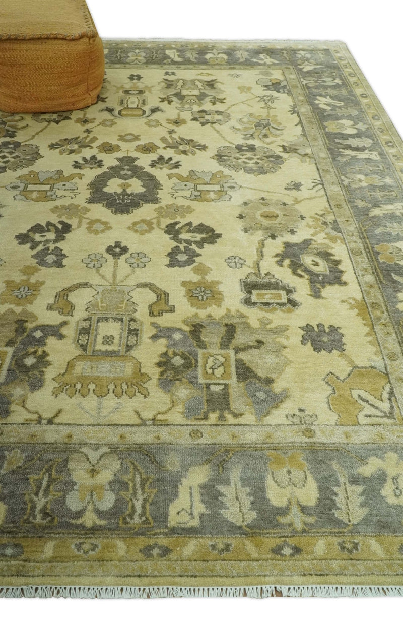 Beige and Gray 8x10 Hand Knotted Traditional Oriental Oushak Wool area rug - The Rug Decor