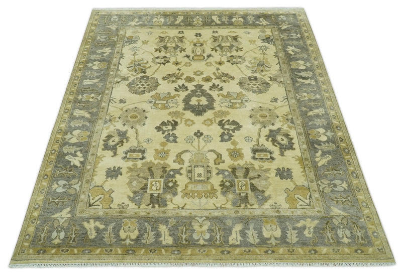 Beige and Gray 8x10 Hand Knotted Traditional Oriental Oushak Wool area rug - The Rug Decor