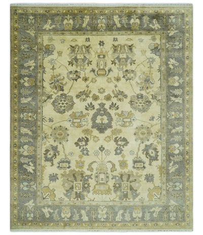 Beige and Gray 8x10 Hand Knotted Traditional Oriental Oushak Wool area rug - The Rug Decor