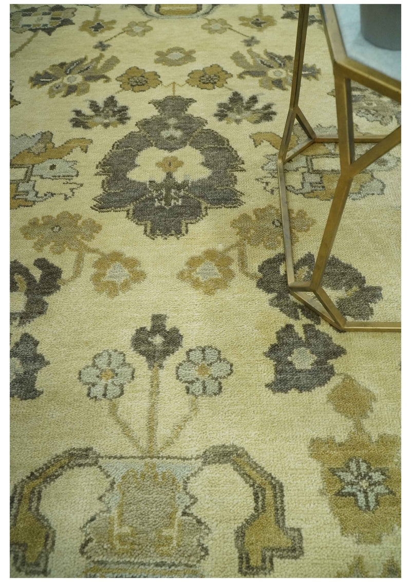 Beige and Gray 8x10 Hand Knotted Traditional Oriental Oushak Wool area rug - The Rug Decor