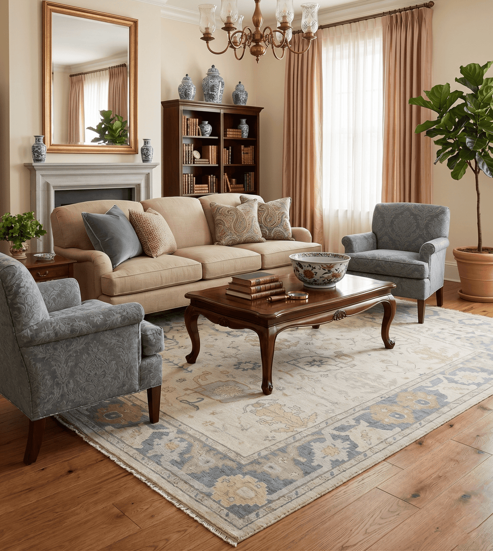 Beige and Gray Hand Knotted Traditional Persian Oushak Wool Rug - The Rug Decor