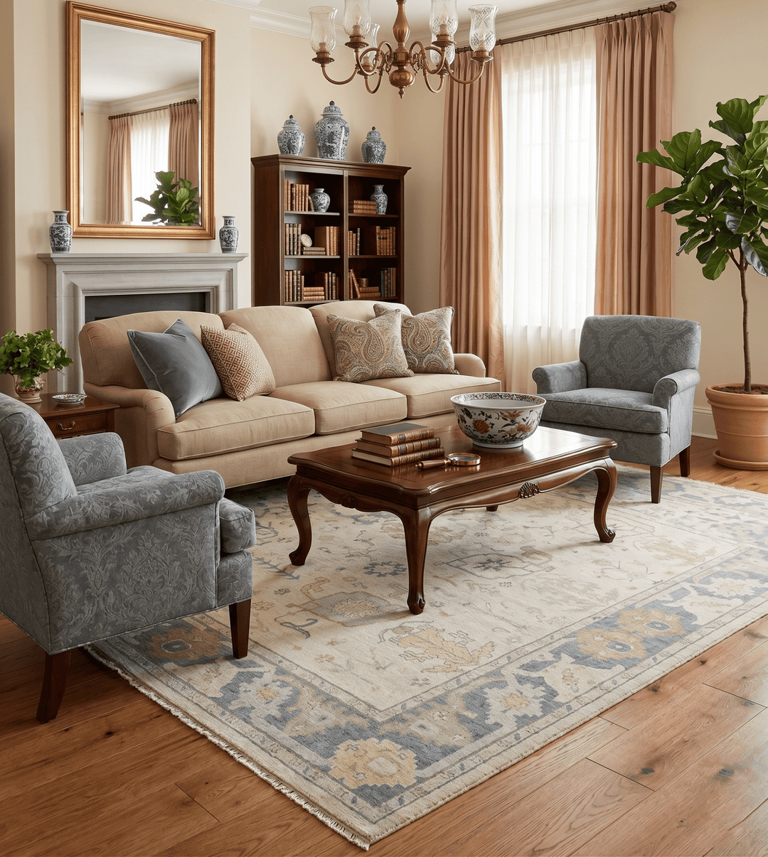 Beige and Gray Hand Knotted Traditional Persian Oushak Wool Rug - The Rug Decor