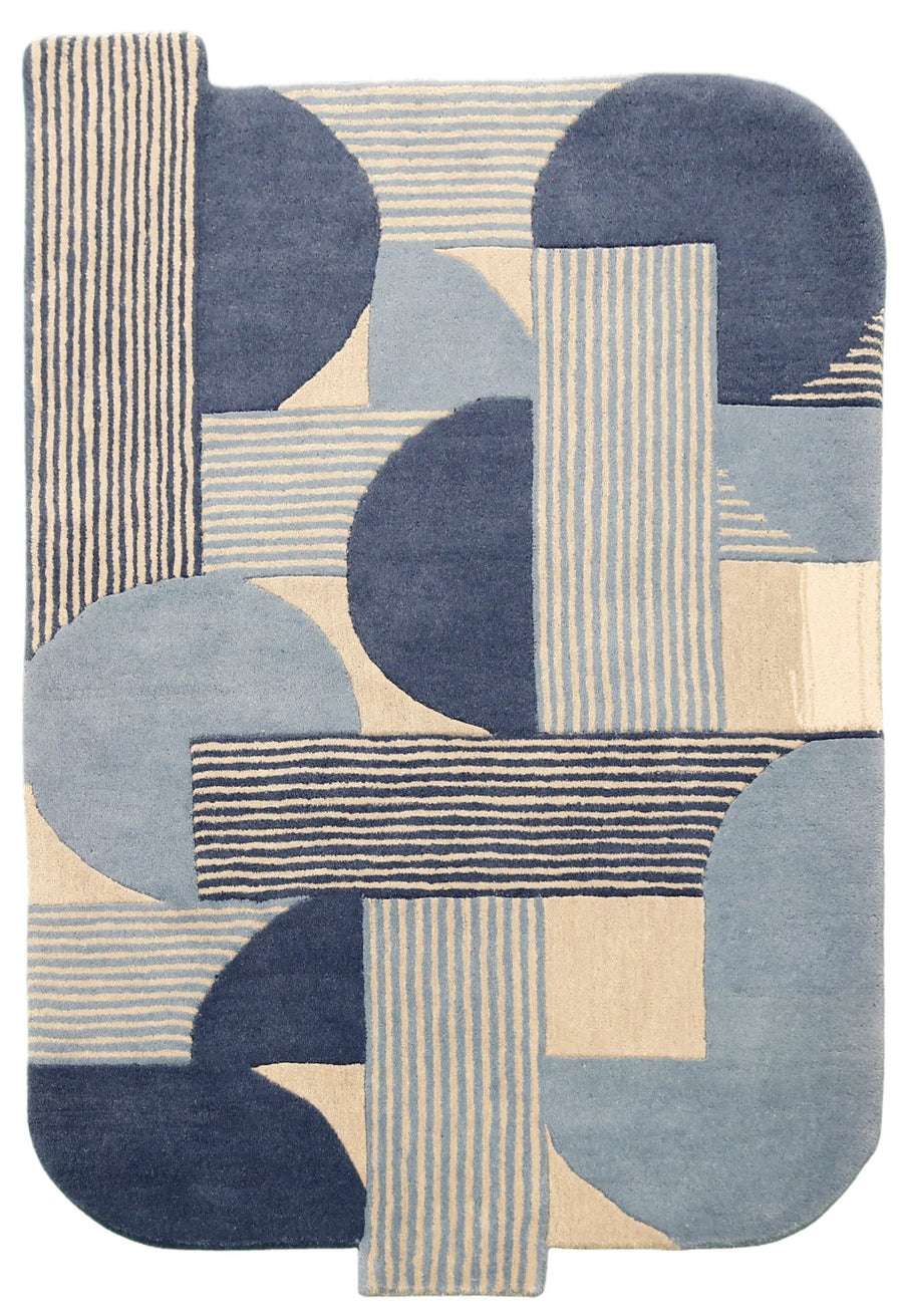 Beige And Gray Modern Stripes Hand Tufted 4x6 Wool Rug - The Rug Decor