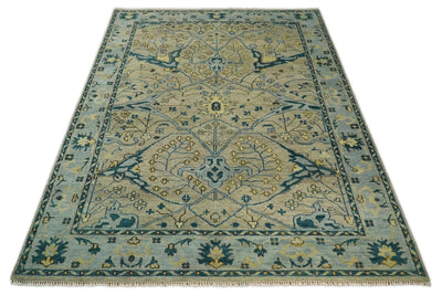 Beige and Gray Traditional Oriental Oushak 6x9 wool Area Rug - The Rug Decor