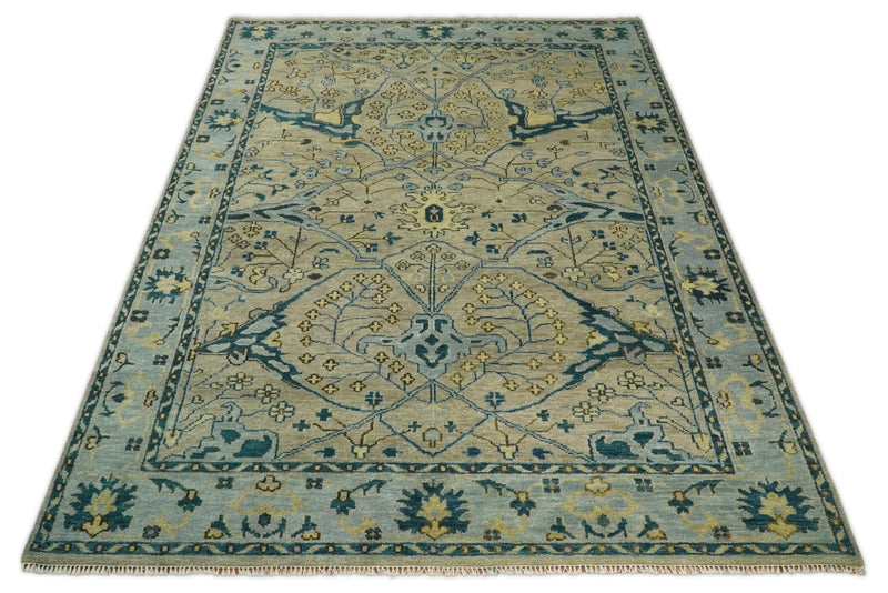 Beige and Gray Traditional Oriental Oushak 6x9 wool Area Rug - The Rug Decor