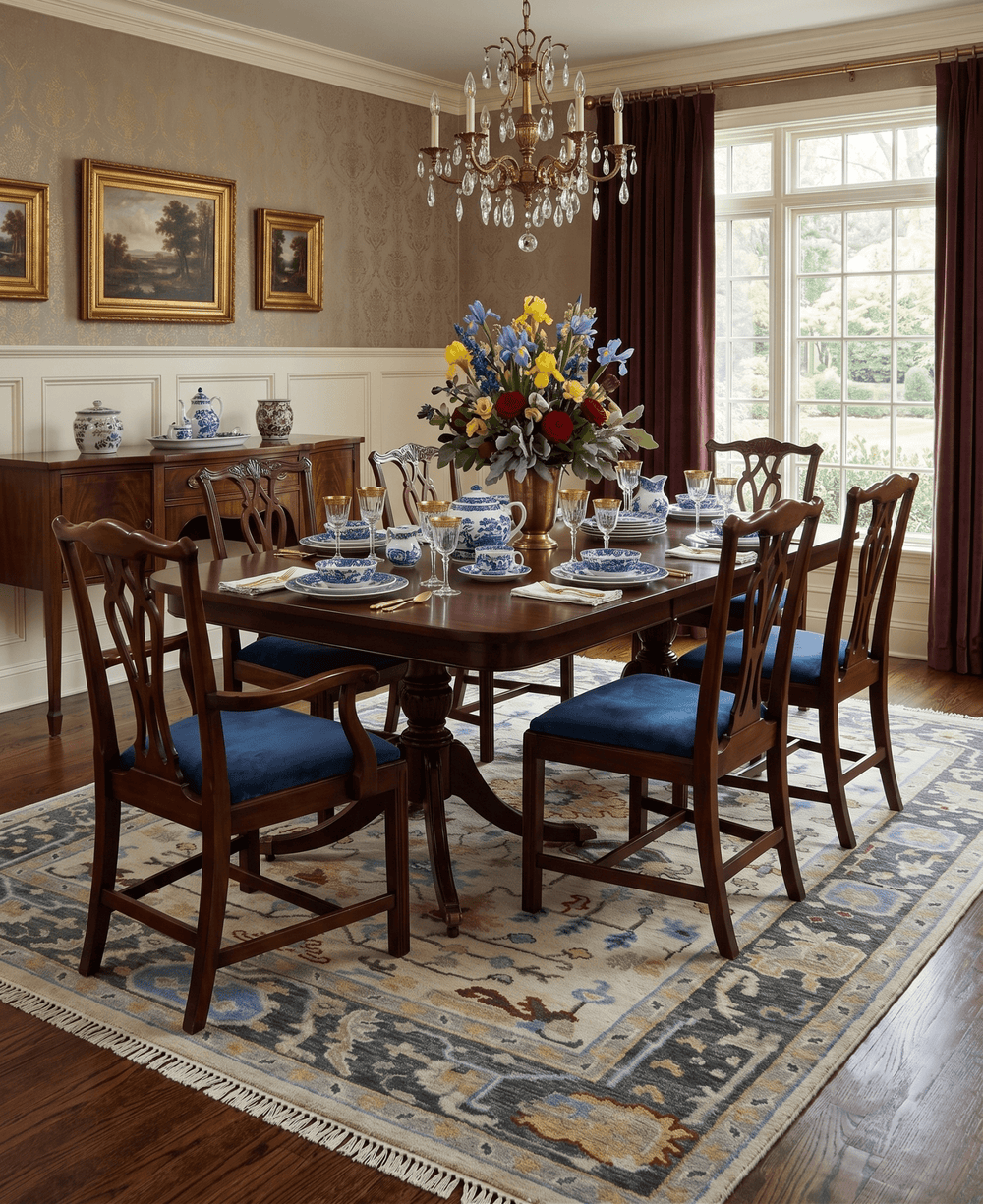 Beige and Gray Traditional Oriental Oushak Hand Knotted Wool Area Rug - The Rug Decor