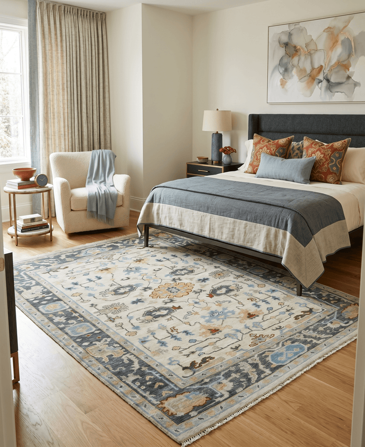 Beige and Gray Traditional Oriental Oushak Hand Knotted Wool Area Rug - The Rug Decor
