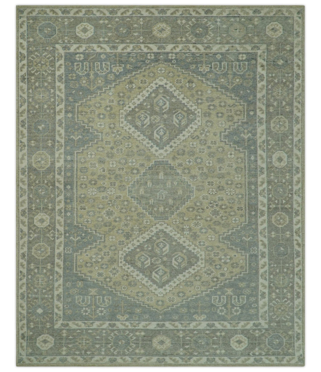 Beige And Gray Traditional Turkish Design 8x10 Hand Knotted Wool Area Rug - The Rug Decor