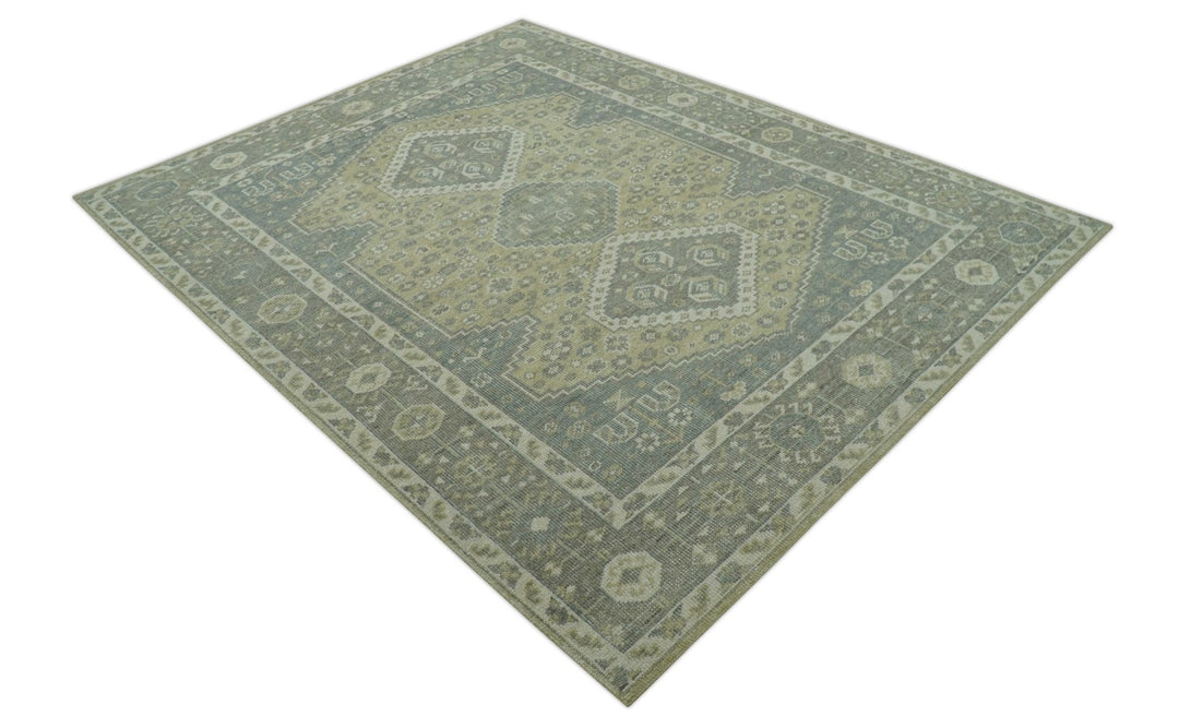 Beige And Gray Traditional Turkish Design 8x10 Hand Knotted Wool Area Rug - The Rug Decor