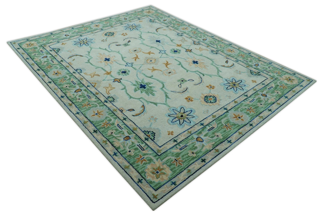 Beige and Green traditional Floral Oriental Oushak Hand Tufted Multi Size wool rug - The Rug Decor