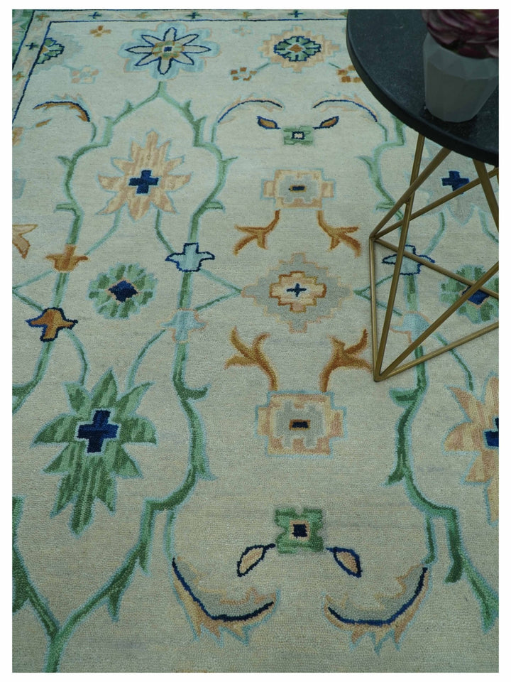 Beige and Green traditional Floral Oriental Oushak Hand Tufted Multi Size wool rug - The Rug Decor