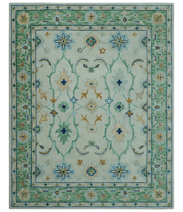 Beige and Green traditional Floral Oriental Oushak Hand Tufted Multi Size wool rug - The Rug Decor