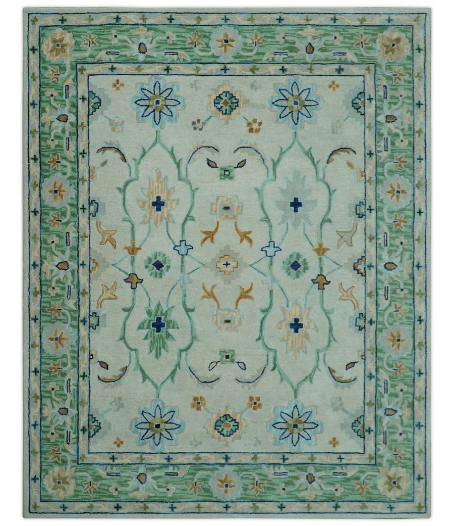 Beige and Green traditional Floral Oriental Oushak Hand Tufted Multi Size wool rug - The Rug Decor