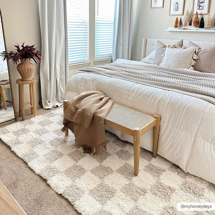 Beige and Ivory Modern Geometrical Checkered Plush Pile Moroccan Style Area Rug - The Rug Decor