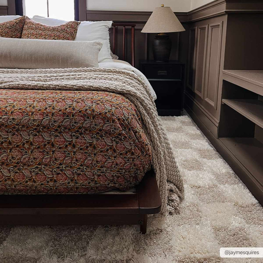 Beige and Ivory Modern Geometrical Checkered Plush Pile Moroccan Style Area Rug - The Rug Decor