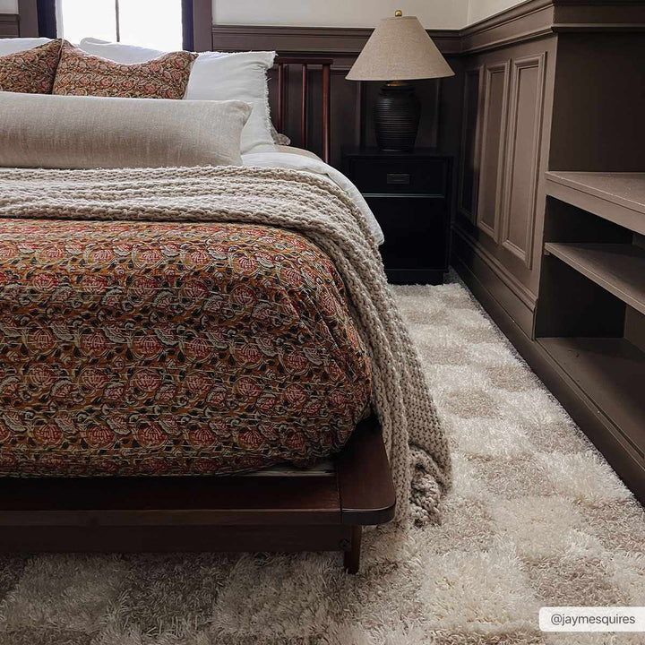 Beige and Ivory Modern Geometrical Checkered Plush Pile Moroccan Style Area Rug - The Rug Decor