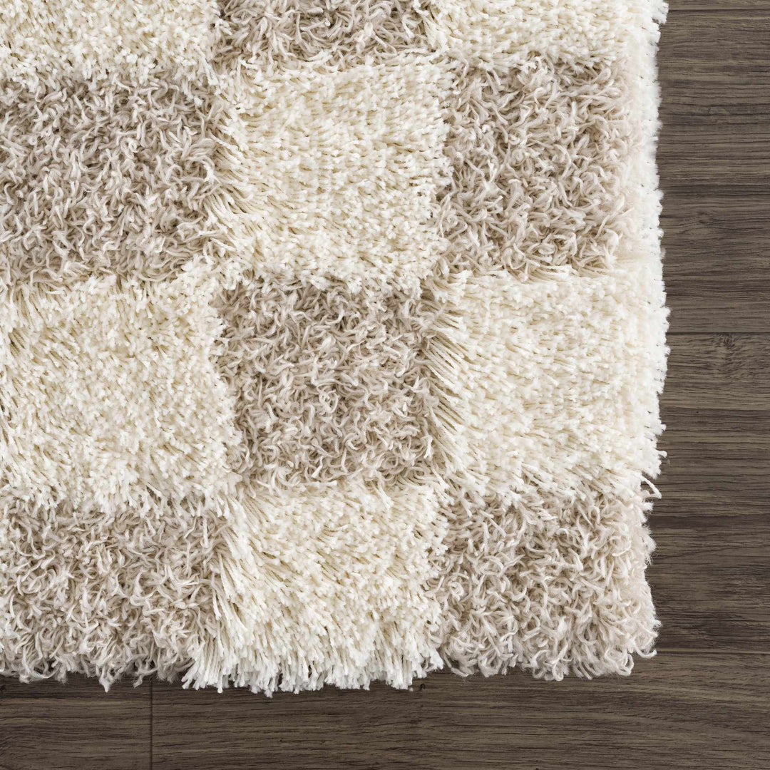 Beige and Ivory Modern Geometrical Checkered Plush Pile Moroccan Style Area Rug - The Rug Decor