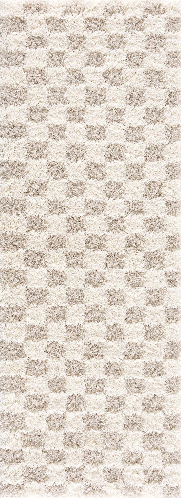 Beige and Ivory Modern Geometrical Checkered Plush Pile Moroccan Style Area Rug - The Rug Decor