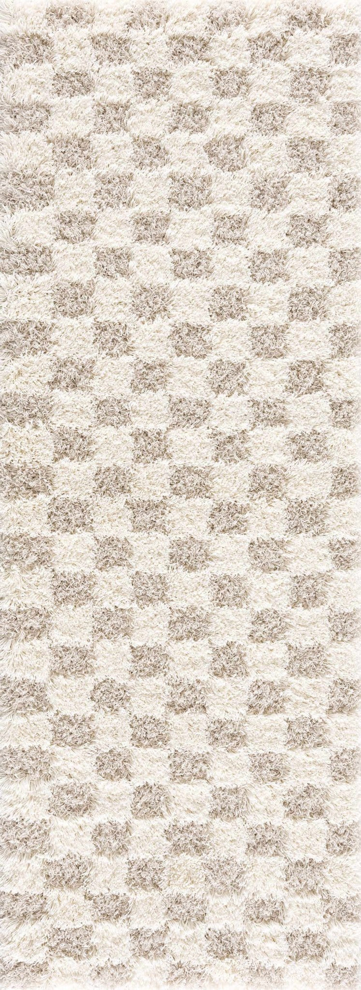 Beige and Ivory Modern Geometrical Checkered Plush Pile Moroccan Style Area Rug - The Rug Decor