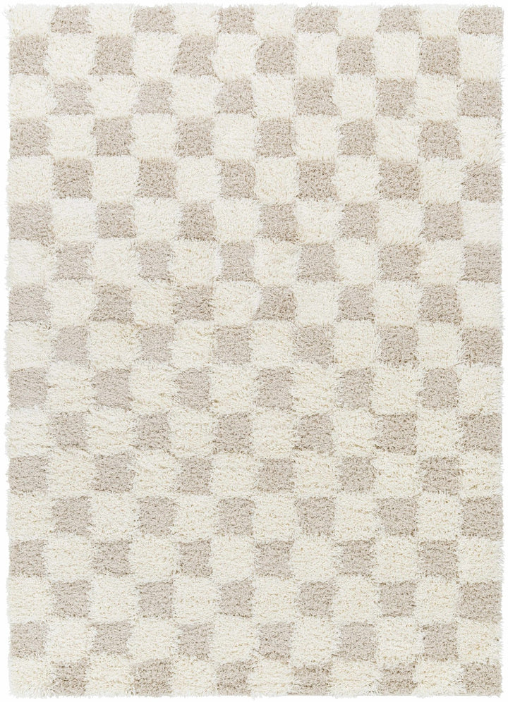 Beige and Ivory Modern Geometrical Checkered Plush Pile Moroccan Style Area Rug - The Rug Decor