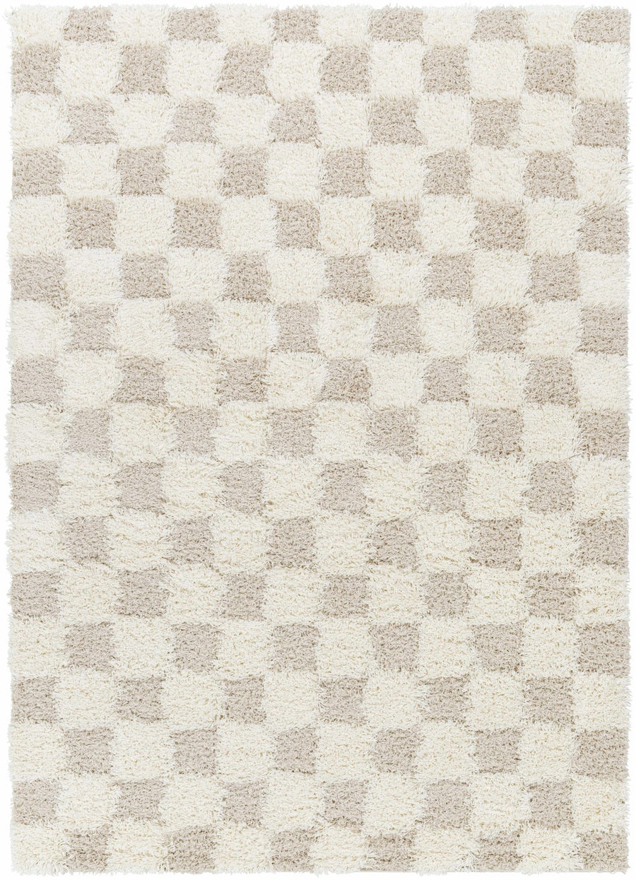 Beige and Ivory Modern Geometrical Checkered Plush Pile Moroccan Style Area Rug - The Rug Decor