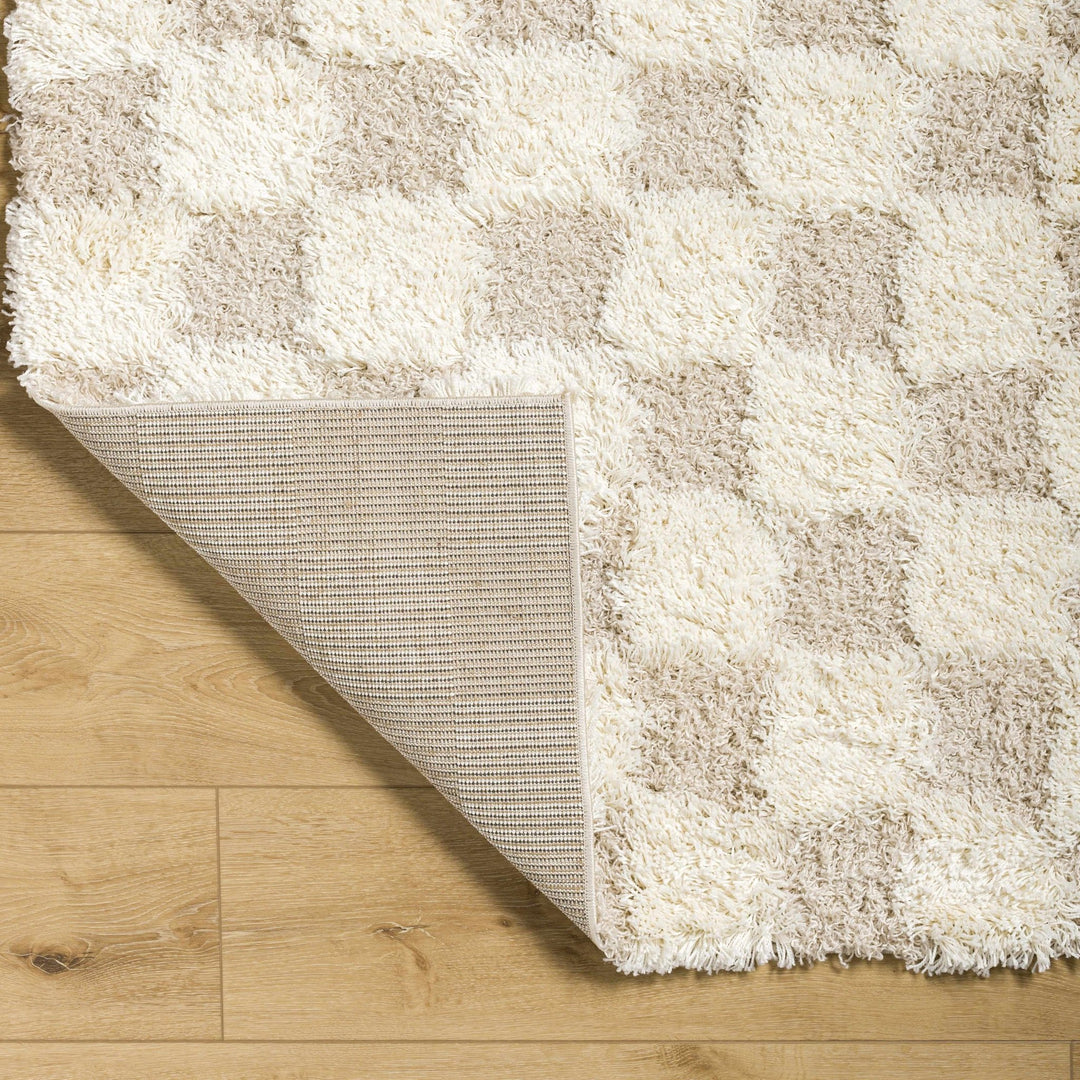 Beige and Ivory Modern Geometrical Checkered Plush Pile Moroccan Style Area Rug - The Rug Decor