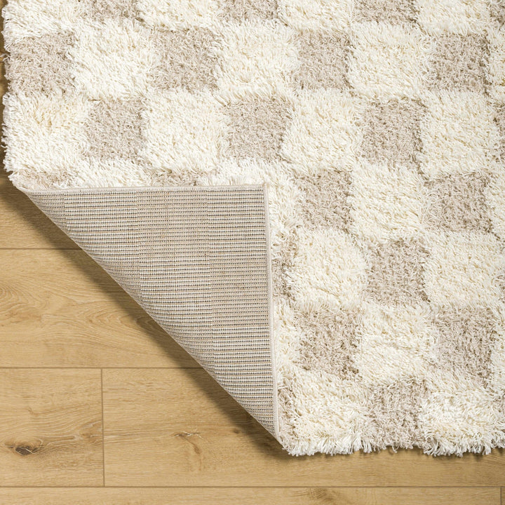 Beige and Ivory Modern Geometrical Checkered Plush Pile Moroccan Style Area Rug - The Rug Decor