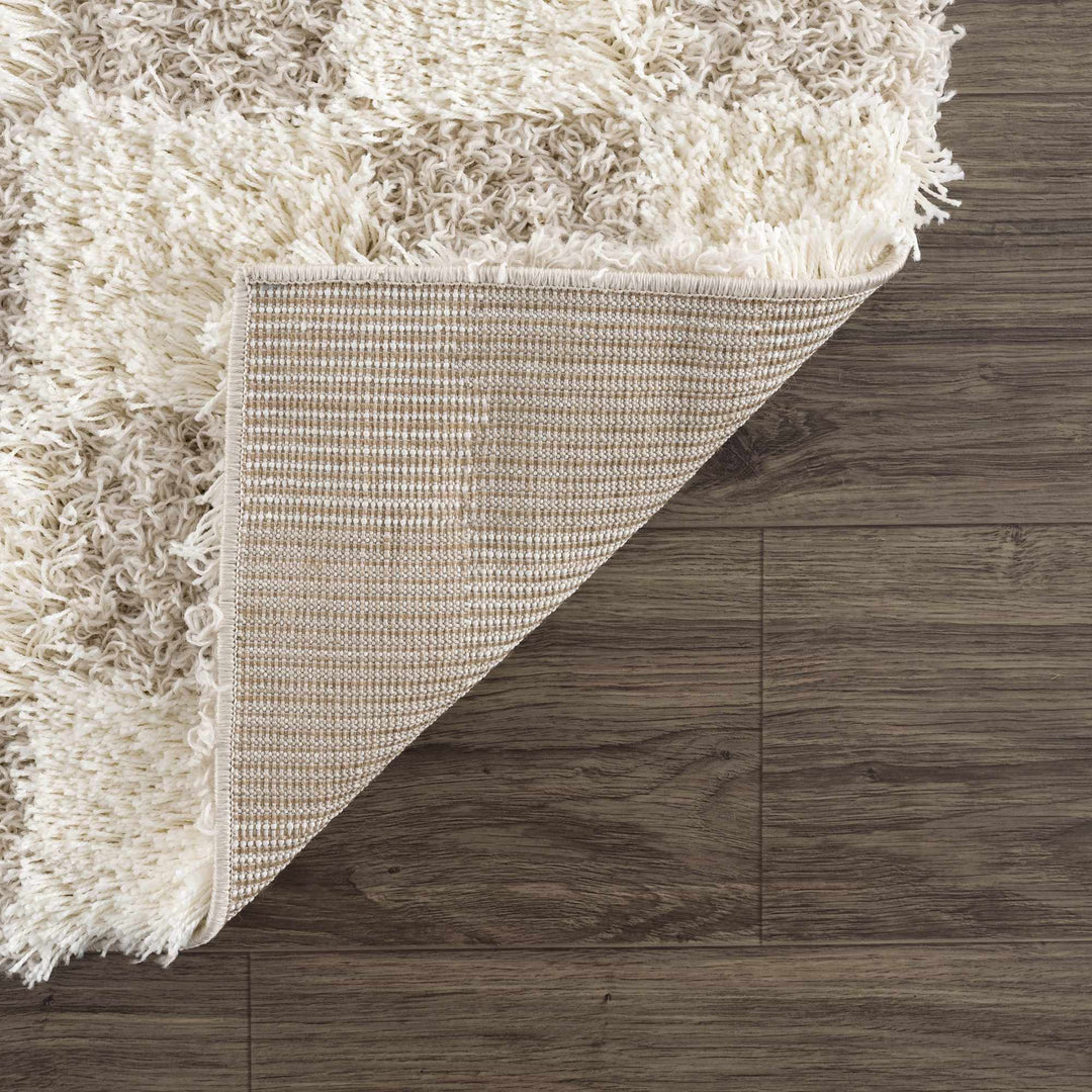 Beige and Ivory Modern Geometrical Checkered Plush Pile Moroccan Style Area Rug - The Rug Decor