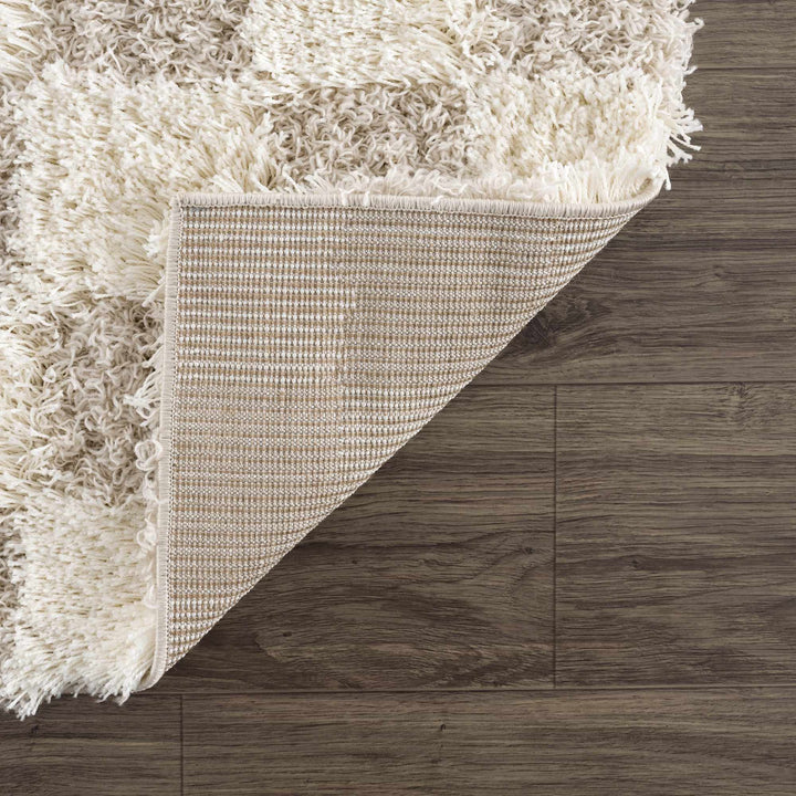 Beige and Ivory Modern Geometrical Checkered Plush Pile Moroccan Style Area Rug - The Rug Decor