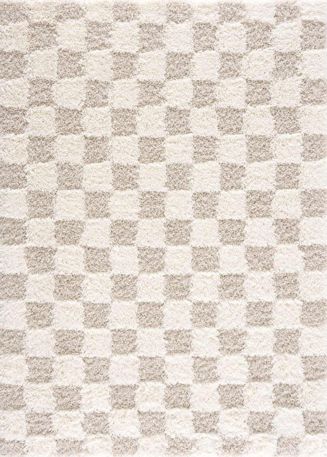 Beige and Ivory Modern Geometrical Checkered Plush Pile Moroccan Style Area Rug - The Rug Decor