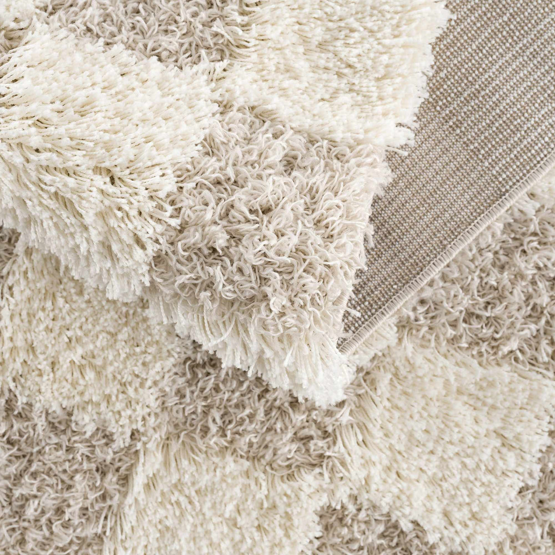 Beige and Ivory Modern Geometrical Checkered Plush Pile Moroccan Style Area Rug - The Rug Decor