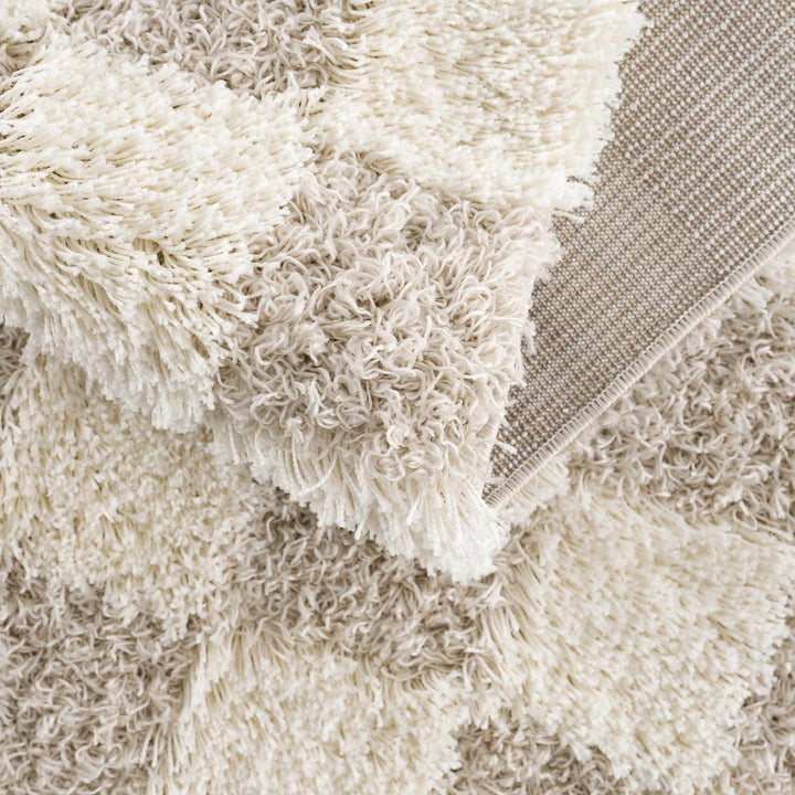 Beige and Ivory Modern Geometrical Checkered Plush Pile Moroccan Style Area Rug - The Rug Decor