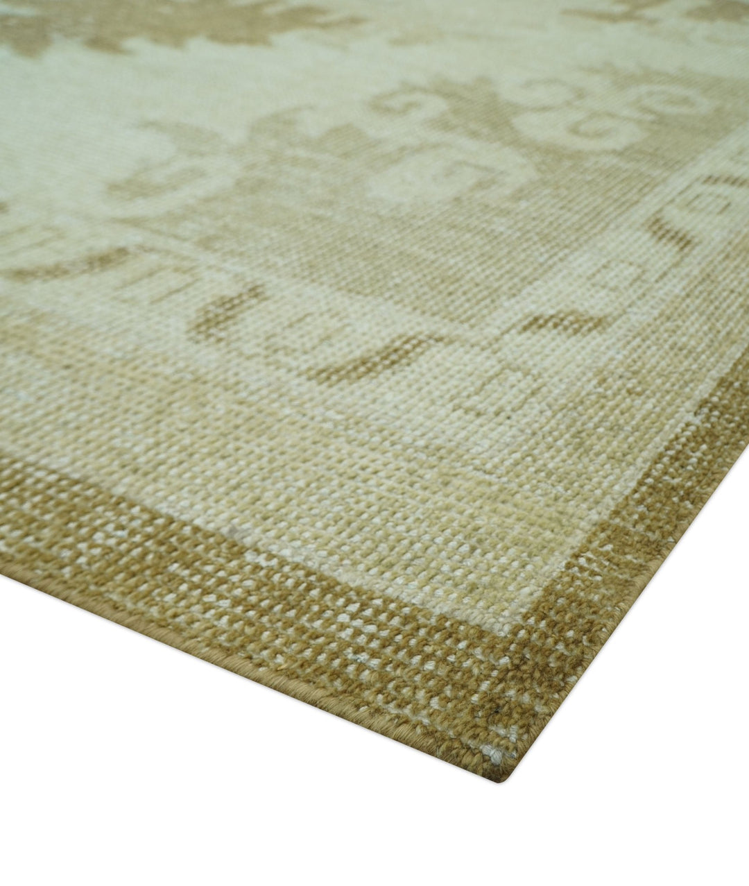 Beige and Olive 8x10 Hand Knotted Traditional Low Pile wool area rug - The Rug Decor