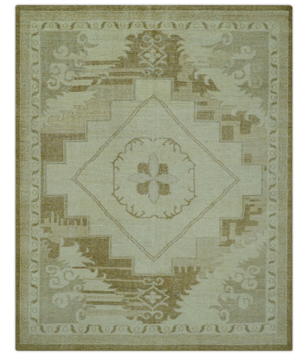 Beige and Olive 8x10 Hand Knotted Traditional Low Pile wool area rug - The Rug Decor