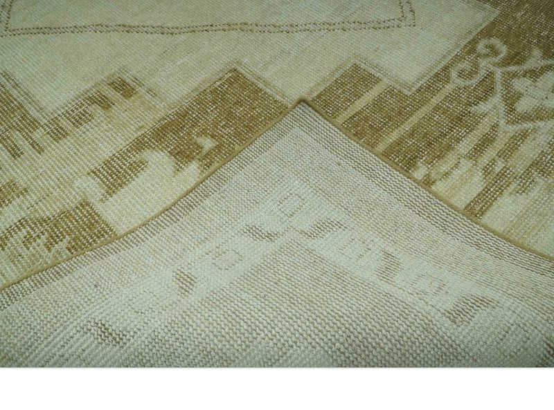 Beige and Olive 8x10 Hand Knotted Traditional Low Pile wool area rug - The Rug Decor