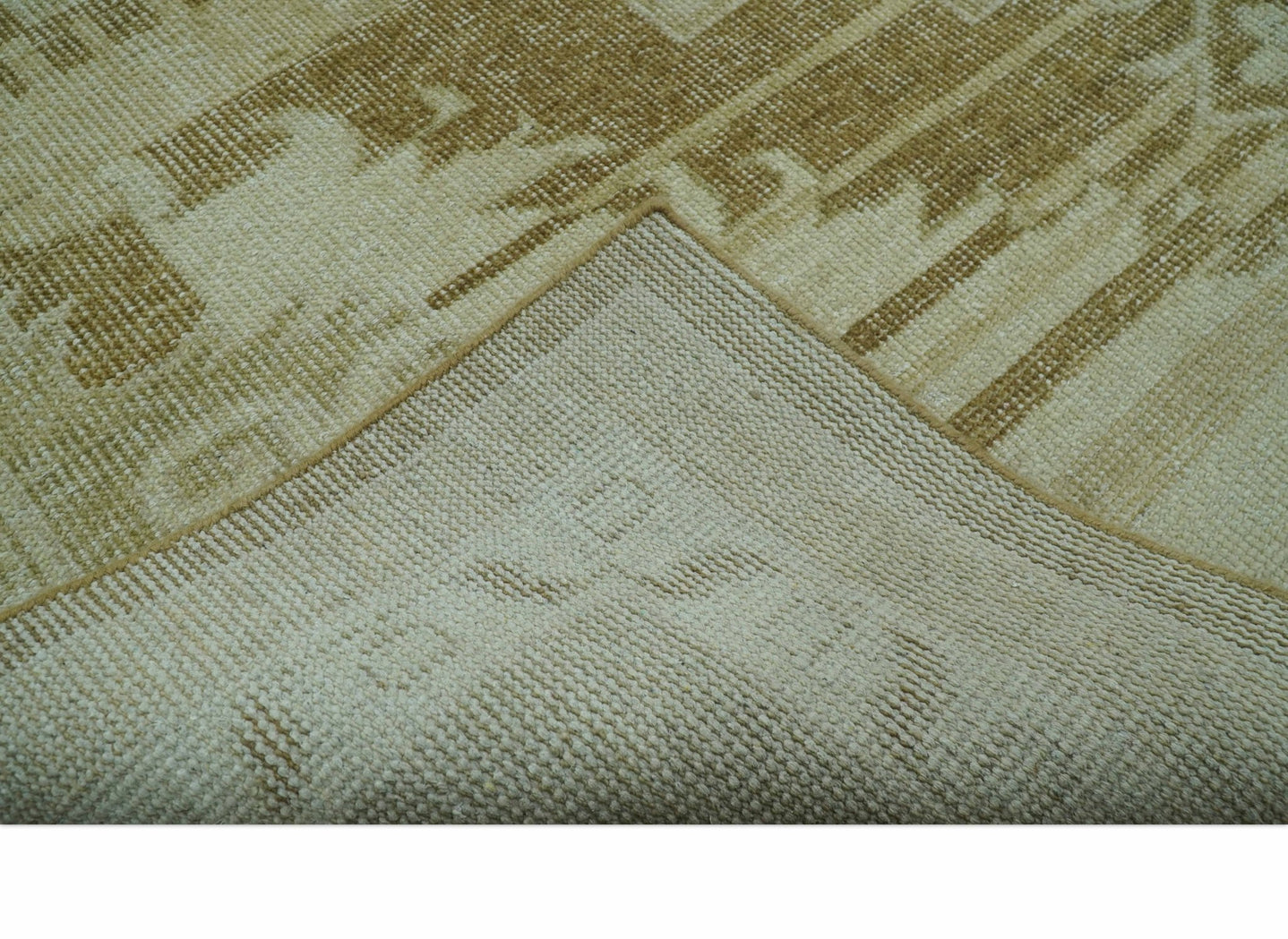 Beige and Olive 8x10 Hand Knotted Traditional Low Pile wool area rug - The Rug Decor