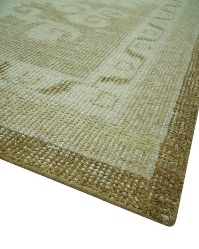 Beige and Olive 8x10 Hand Knotted Traditional Low Pile wool area rug - The Rug Decor