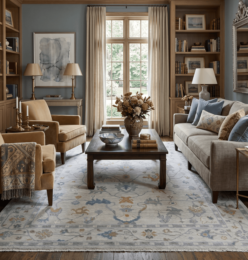 Beige And Silver Traditional Oushak Wool Hand knotted Wool area Rug - The Rug Decor