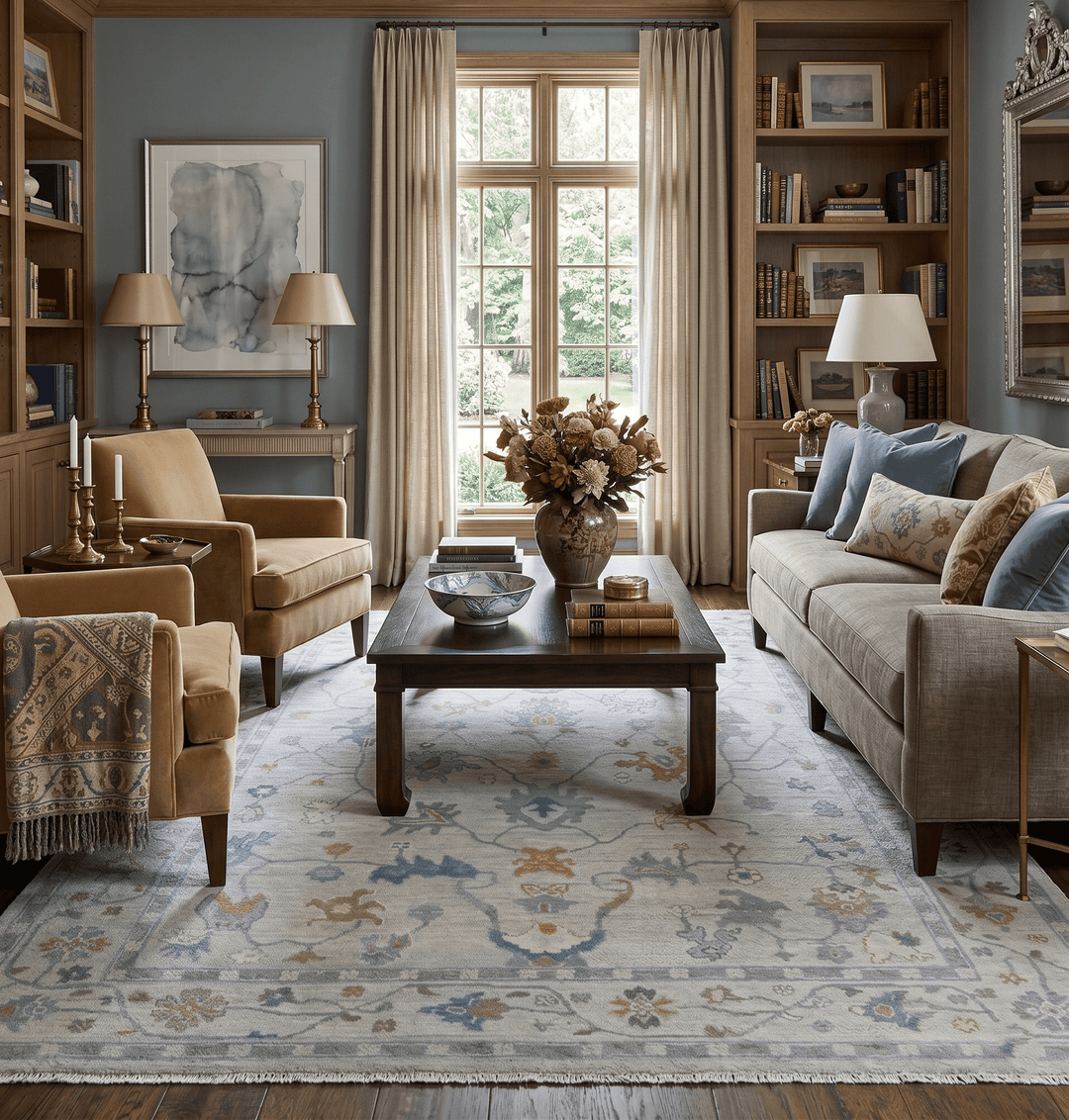 Beige And Silver Traditional Oushak Wool Hand knotted Wool area Rug - The Rug Decor
