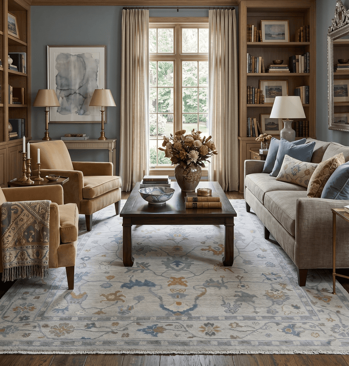 Beige And Silver Traditional Oushak Wool Hand knotted Wool area Rug - The Rug Decor