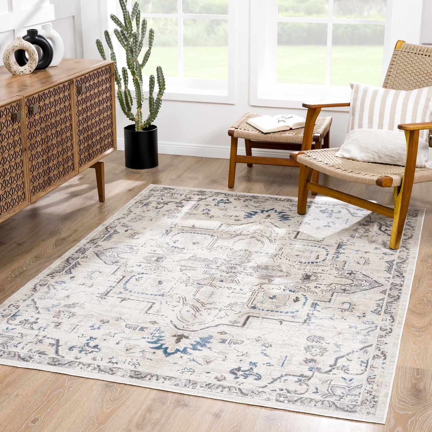 Beige and Taupe Traditional Medallion washable area rug - The Rug Decor