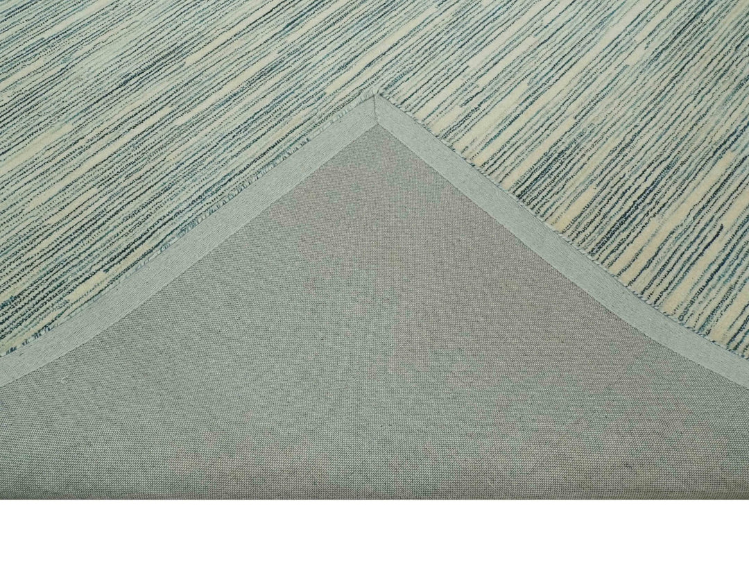 Beige and Teal 8x10 Modern stripes Design Hand Tufted wool area rug - The Rug Decor