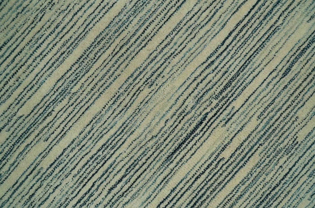 Beige and Teal 8x10 Modern stripes Design Hand Tufted wool area rug - The Rug Decor