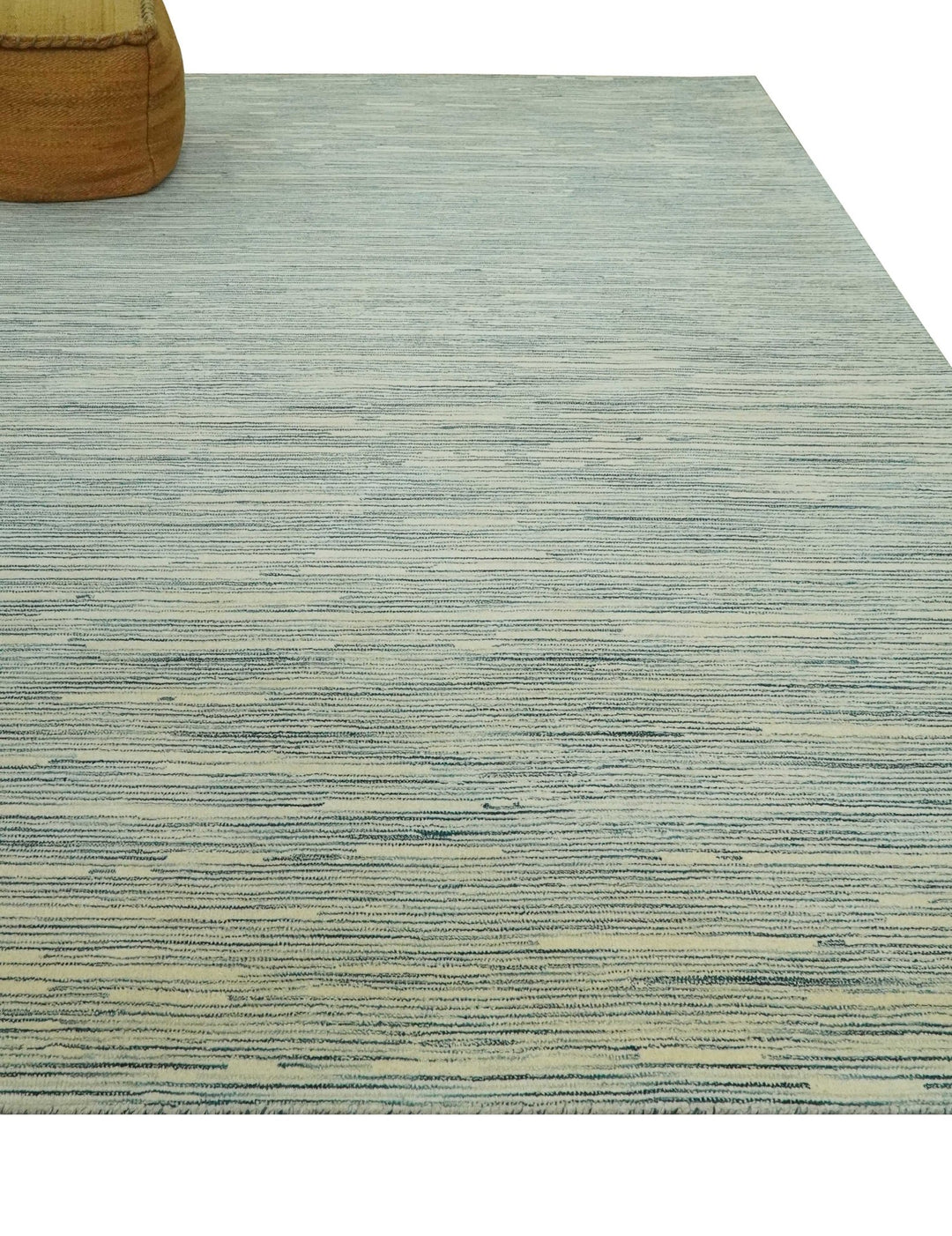 Beige and Teal 8x10 Modern stripes Design Hand Tufted wool area rug - The Rug Decor